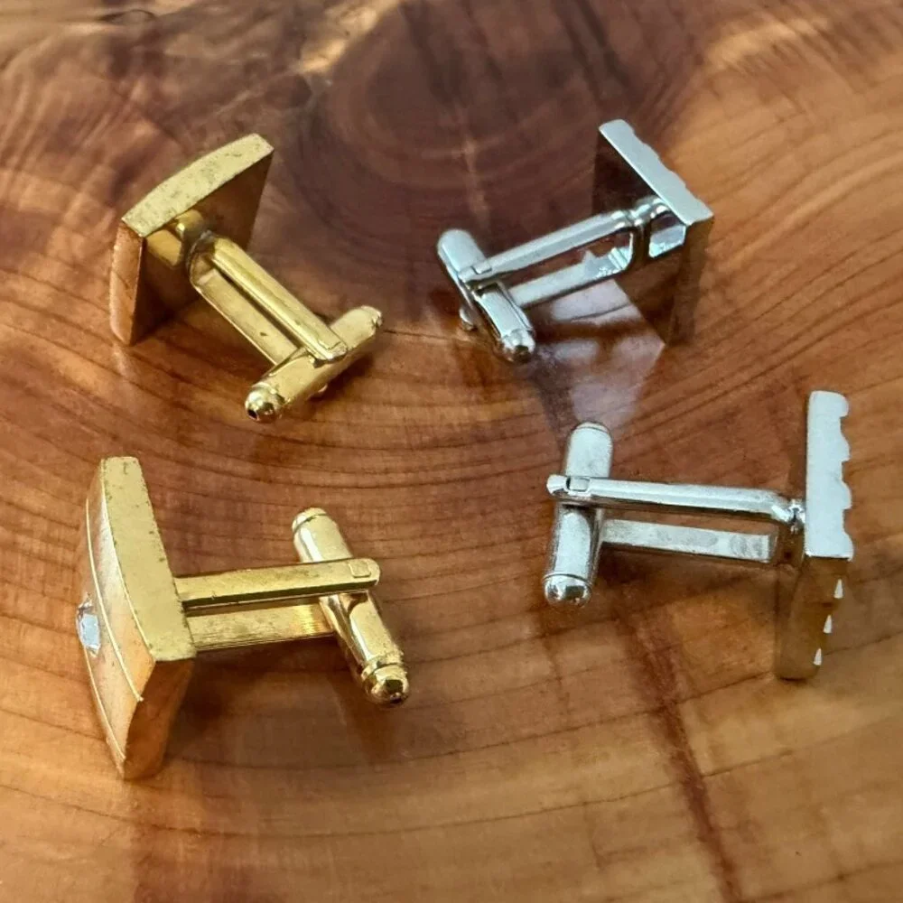 Lot of 2 Set Gold/Silver Tone Metal Square Cufflinks